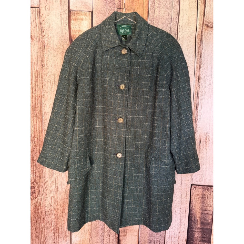 Lauren Ralph Lauren Outdoor Clothing Jacket Wool Windowpane Coat Heritage Size 8